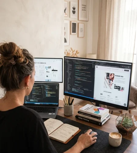 Agnes Camboulives en train de faire un site internet - Ikoonos à Pau